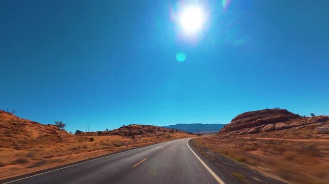 Page Arizona POV Drive on Highway 98 Through Desert Landscape