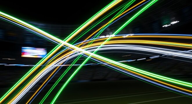 Abstract Light Trails in Stadium at Night
