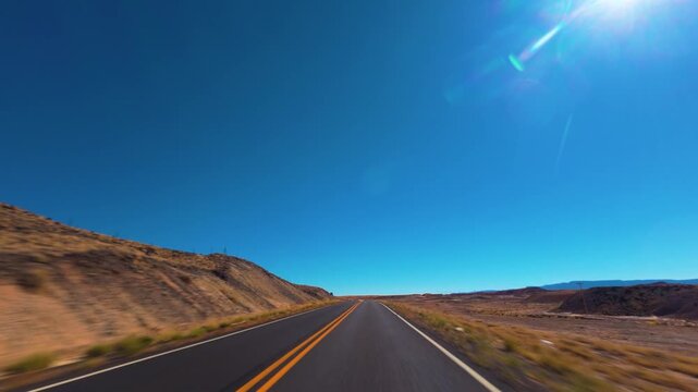 Page Arizona POV Drive on Highway 98 Through Desert Landscape