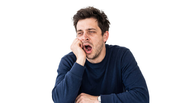 Exhausted Young Man Yawning and Feeling Tired Isolated on Transparent Background