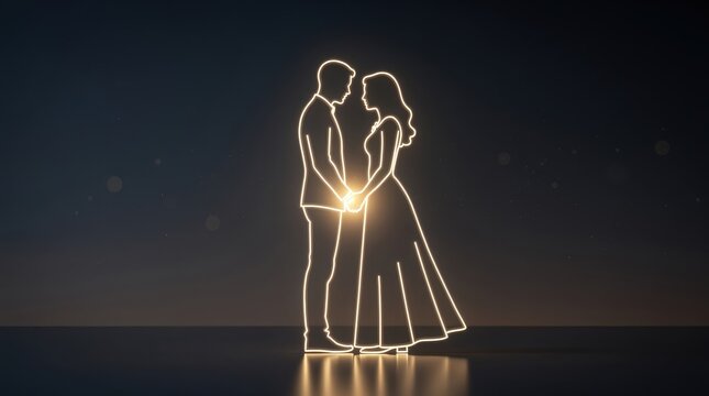 Silhouettes of a couple holding hands, glowing warmly against a dark background, symbolizing love and connection.