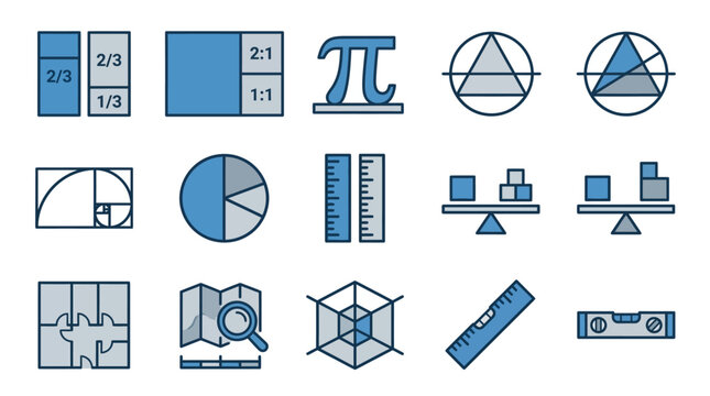 Math, geometry, and technical measurement icon set.