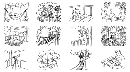 Obraz premium Jungle Treehouse Adventures: Relaxing Hammocks, Nature Exploration, and Cozy Escapes