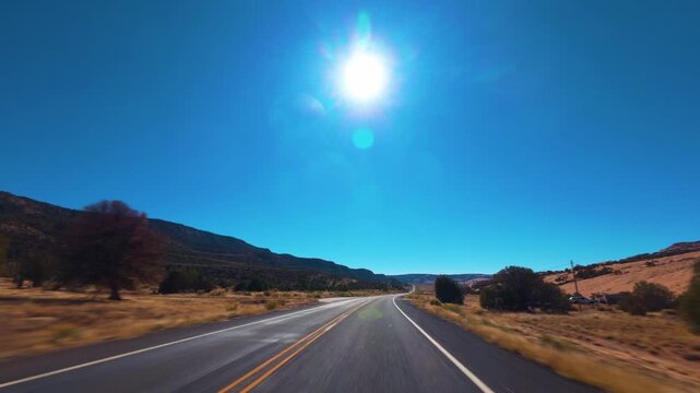 Page Arizona POV Drive on Highway 98 Through Desert Landscape