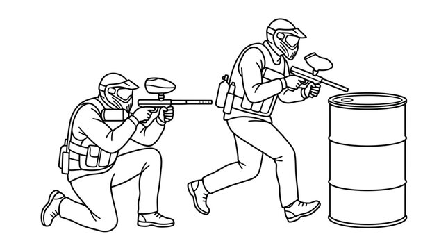 Paintball players in tactical action paintball vector