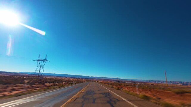 Page Arizona POV Drive on Highway 98 Through Desert Landscape