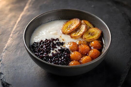 Bubur Madura Indonesian Sweet Porridge with Black Glutinous Rice and Caramelized Banana