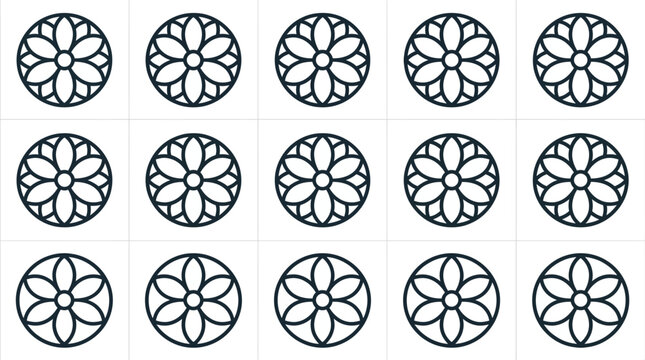 Geometric flower mandala outline pattern collection