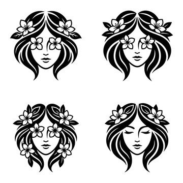Four Women Faces with Flowers.