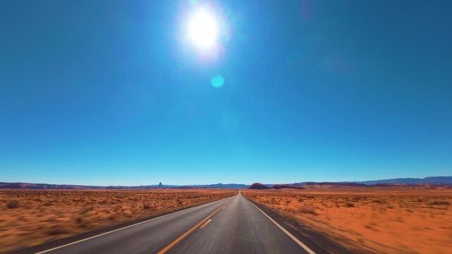 Monument Valley POV Drive on Scenic Desert Highway in the American Southwest