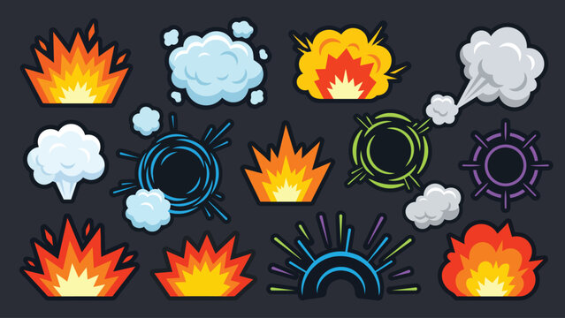 Colorful cartoon explosion and smoke effect elements