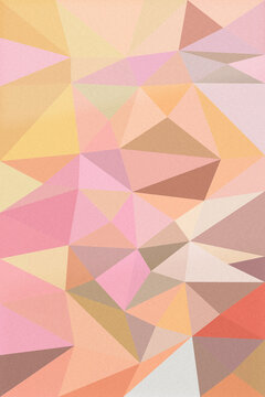 A warm abstract triangle mosaic with peach, salmon, and soft pink highlights creates a cozy creative mood, perfect as a textured backdrop for ads.
