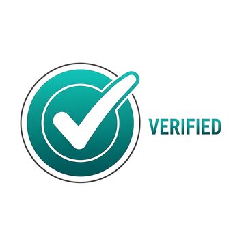 Green checkmark verified symbol on white background.