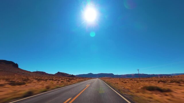Monument Valley POV Drive on Scenic Desert Highway in the American Southwest