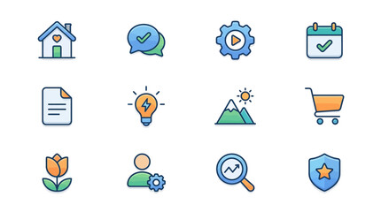 Fototapeta premium Modern colorful line business and lifestyle icons.