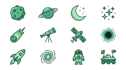 Green celestial space and astronomy icon set. © Tawang