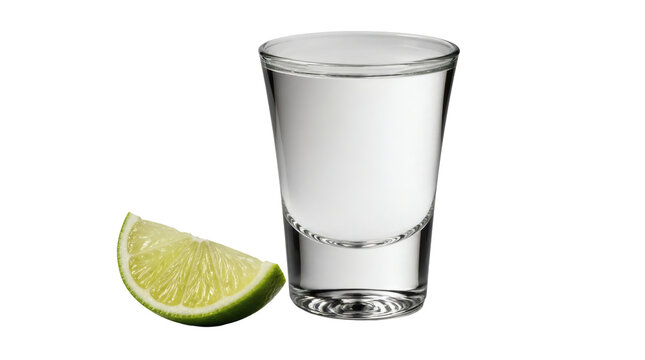 Tequila Shot Glass with Lime Wedge on Transparent Background for Drink Concepts