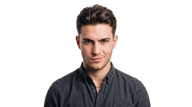 Handsome Young Man with Confident Smirk Portrait Isolated on Transparent Background