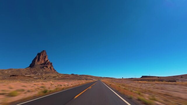 Monument Valley POV Drive on Scenic Desert Highway in the American Southwest