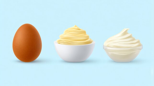 infographic style illustration of deviled egg ingredients, egg yolk mayonnaise mustard, educational food content