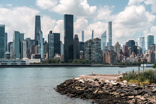 Mid-town Manhattan view over the East River from Long Island City, Queens. 