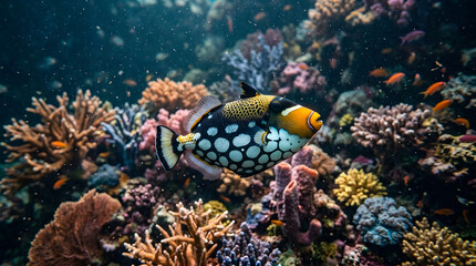 Fototapeta premium bright color triggerfish on natural habitat