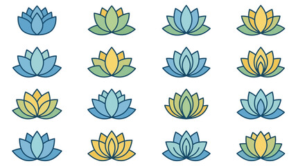 Fototapeta premium Symmetrical colorful lotus flower icons.