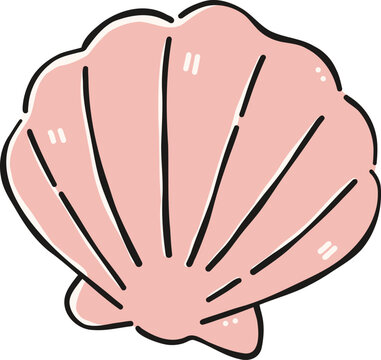 Pink seashell scallop shell Clipart, Cute Nautical Ocean Marine Vector, Hand Drawn flat color Kids Nursery Sublimation Graphic Element