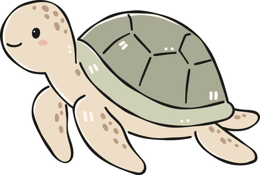 Cute swimming sea turtle Clipart, Cute Nautical Ocean Marine Vector, Hand Drawn flat color Kids Nursery Sublimation Graphic Element