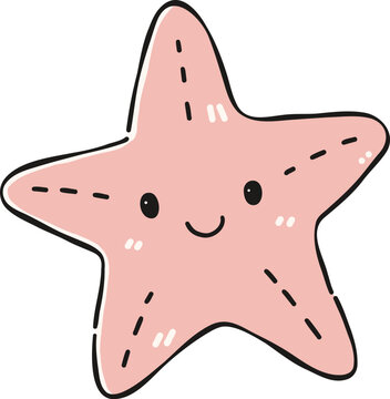 Cute pink starfish sea star Clipart, Cute Nautical Ocean Marine Vector, Hand Drawn flat color Kids Nursery Sublimation Graphic Element