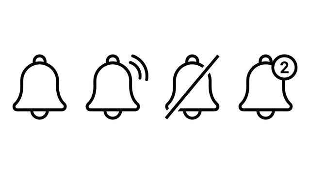 Notification bell icon set showing alert status and silent mode with interface