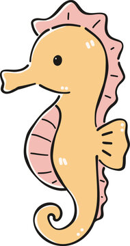 Cute orange seahorse swimming Clipart, Cute Nautical Ocean Marine Vector, Hand Drawn flat color Kids Nursery Sublimation Graphic Element