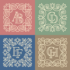 Elegant Ornate Monogram Frames with Floral Designs. © e8studio