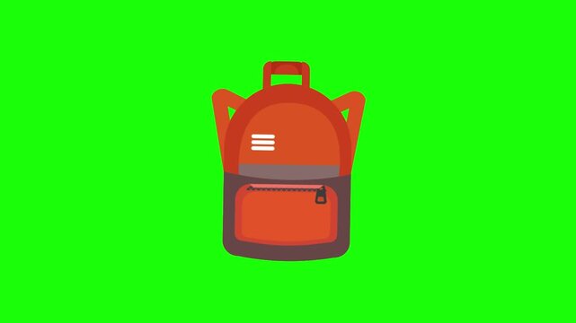School Red backpack illustration with zipper front pocket animation green Screen