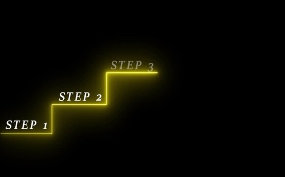 abstract 4 step infographic process with check mark icon animation. Step-by-step process icon animation on black background, process success with check marks . 4k blue background animation
