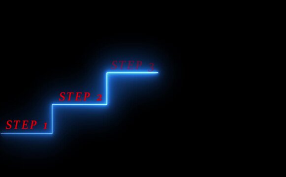 abstract 4 step infographic process with check mark icon animation. Step-by-step process icon animation on black background, process success with check marks . 4k blue background animation
