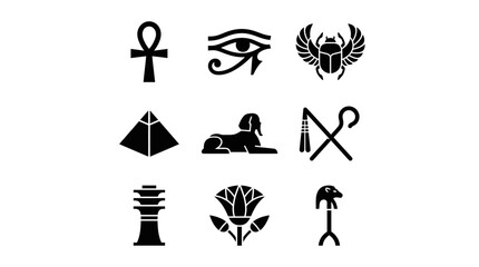 Obraz premium Set of black ancient Egyptian symbols on white background