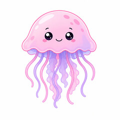 Naklejka premium Cute jellyfish icon, flat vector illustration isolated on white background