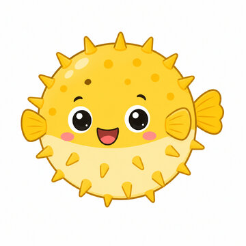 Cute puffer fish icon, flat vector illustration isolated on white background