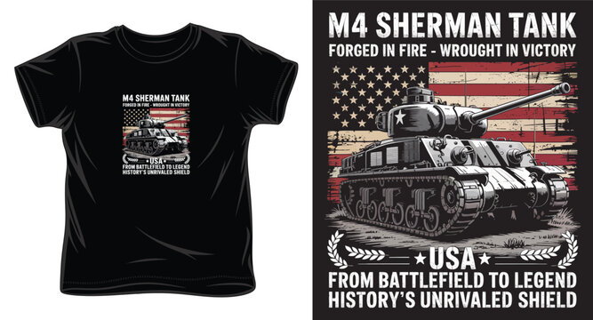 M4 sherman tank forged in fire and wrought in victory vintage patriotic apparel print.
