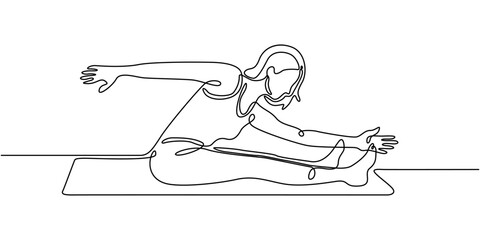 Obraz premium Woman doing yoga stretching exercise in continuous line art