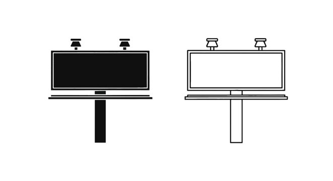 Vector illustration of billboard sign icon set, flat and outline style for advertising on a transparent background