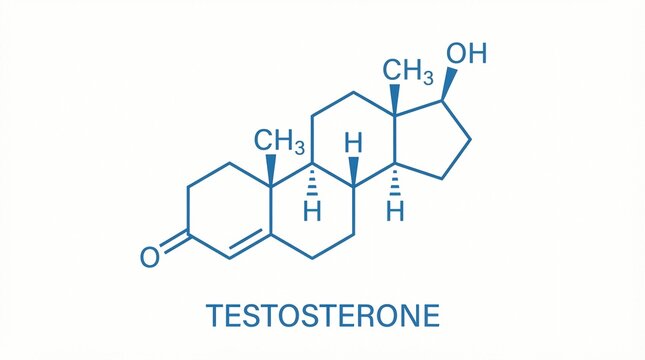 Testosterone chemical structure diagram featuring a blue skeletal formula on a clean white background illustrating the molecular arrangement of this primary male sex steroid hormone compound