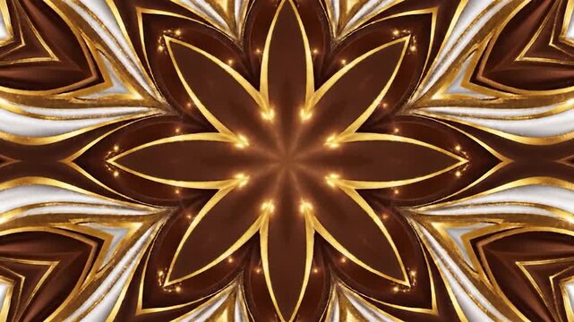 Elegant golden kaleidoscope pattern with white and brown waves