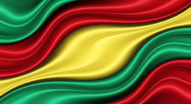 Wavy Red, Yellow, Green Silk Fabric Background