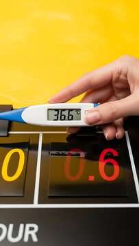 Hand adjusting digital stock market ticker display.