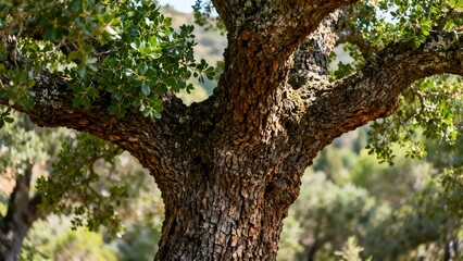 Obraz premium Close Up of Mature Cork Oak Tree with Natural Cork Bark