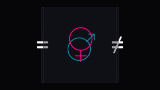 Gender Equality and Inequality Concept with Neon Symbols