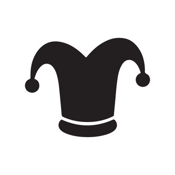 Classic court jester or joker hat icon as seen on wild playing cards in silhouette vector