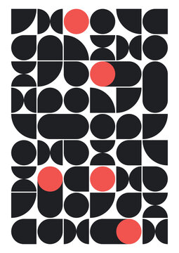 Bauhaus vector pattern. simple modern pattern. bauhaus pattern on Black color with Orange Red Circle. poster with bauhaus pattern. White background